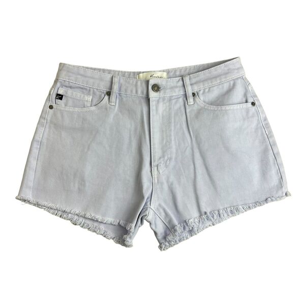 KanCan Womens Lavender Purple High Rise Fring Hem‎ 3" Inseam Denim Shorts Large - Picture 1 of 9
